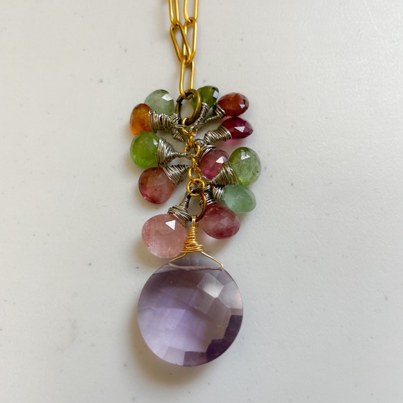 🥳Host pick 🥳Multi tourmaline amethyst- cluster chain/ earrings - Picture 2 of 14